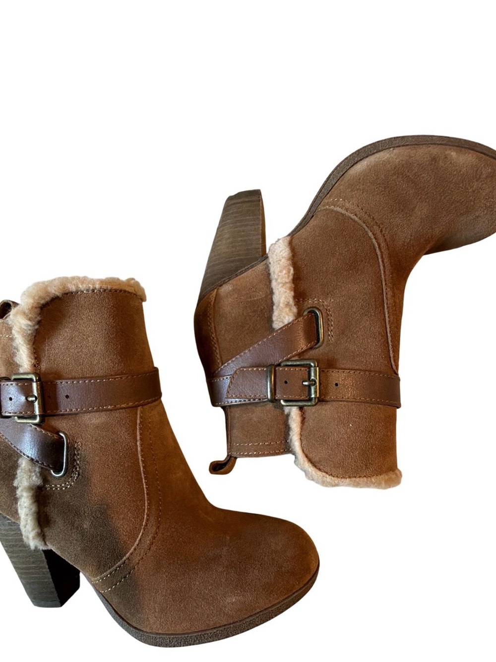 Y2K Women's Brown Suede Faux Shearling Ankle Boot with Buckle